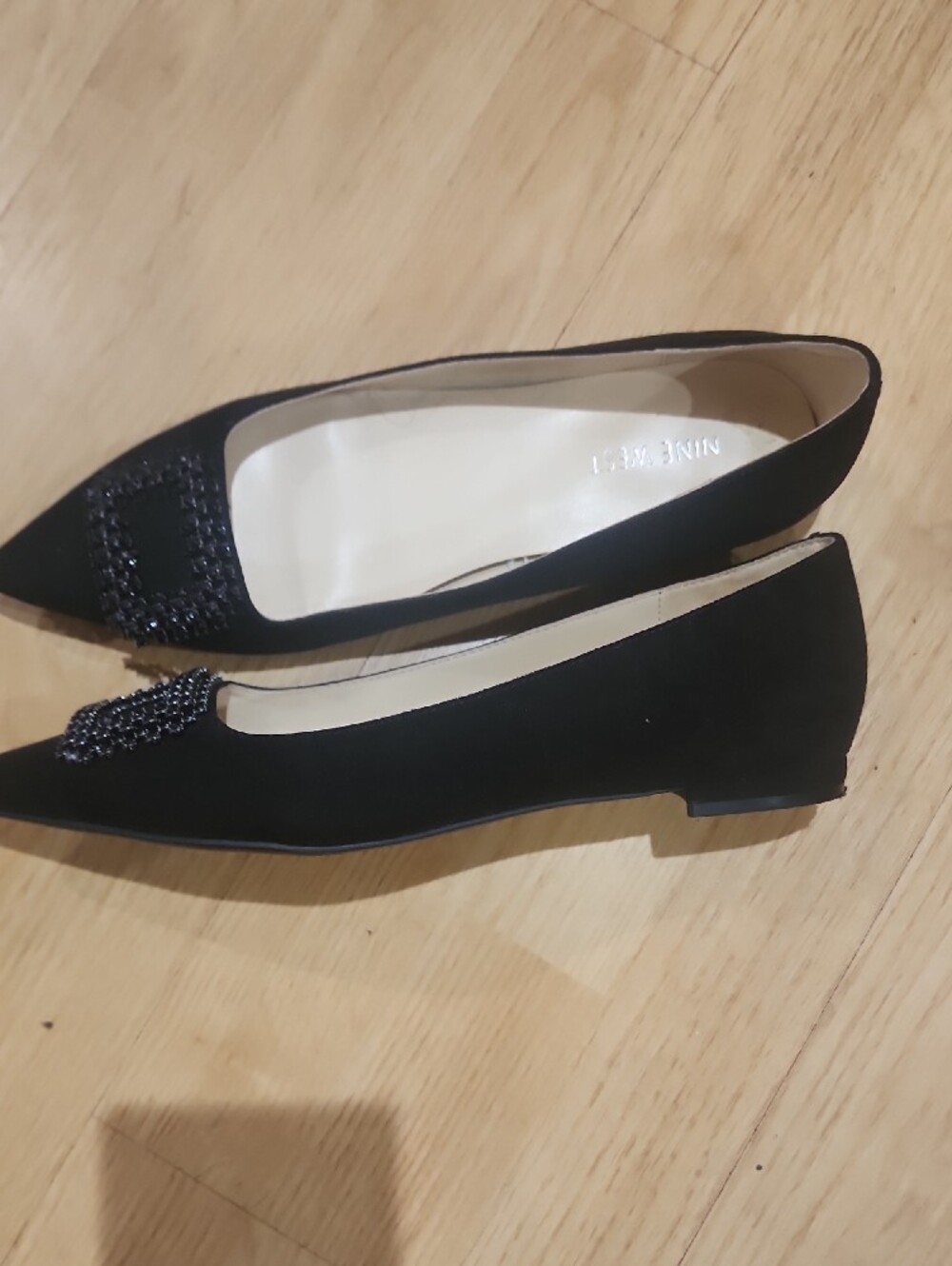 Nine West Classic Pointed Toe Black Flats with Embellished Buckle - Picture 5 of 5